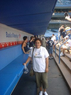 Chris's sister Elizabeth in the Yankee Dugout